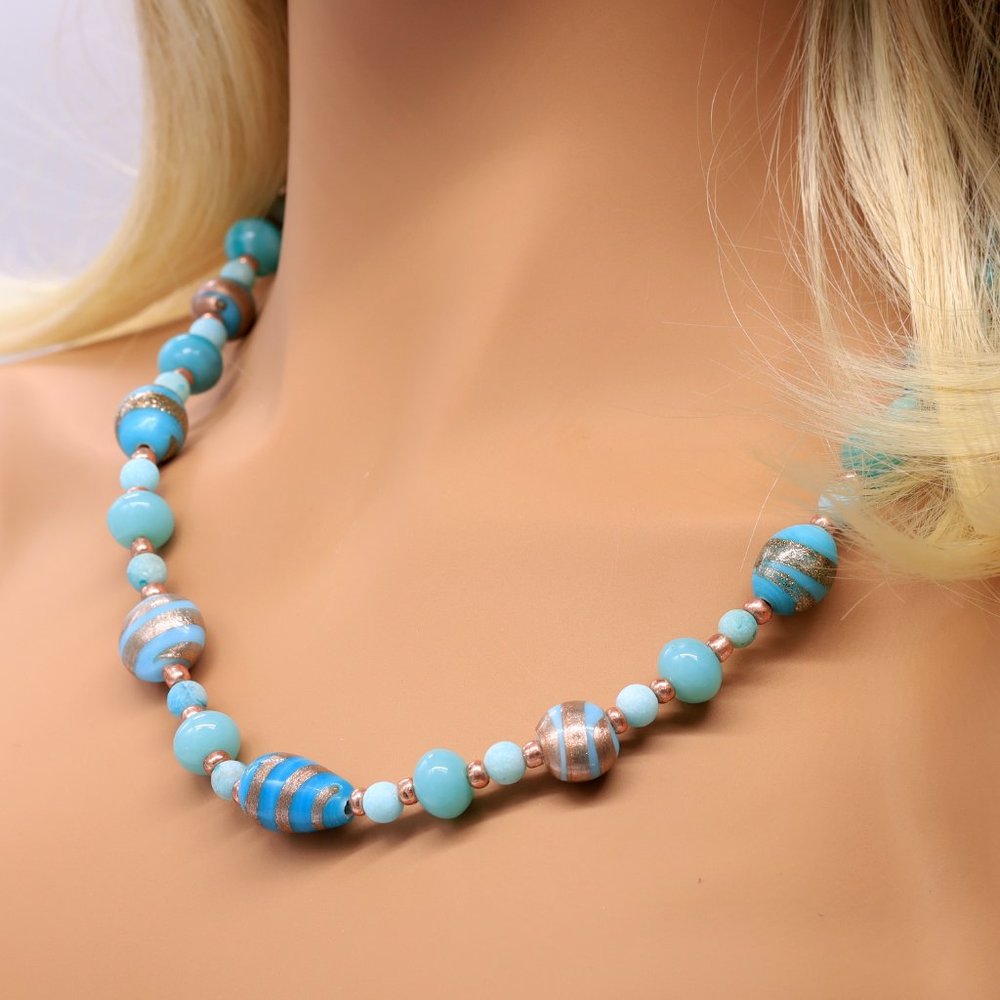 Necklace Turquoise Painted Gold Lobster Clasp - Picture 5 of 5